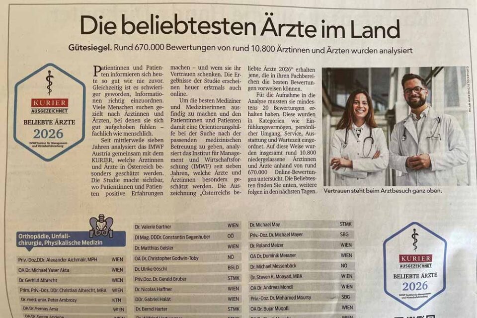 Kurier Auszeichnung Beliebteste Ärzte